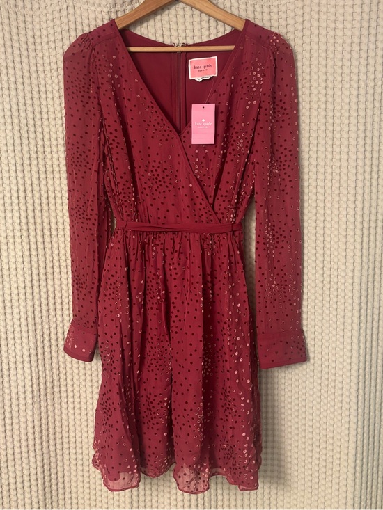 kate spade Dresses & Skirts - Kate Spade Maroon Festive Confetti Devore Long-Sleeve Mini Dress Size 6